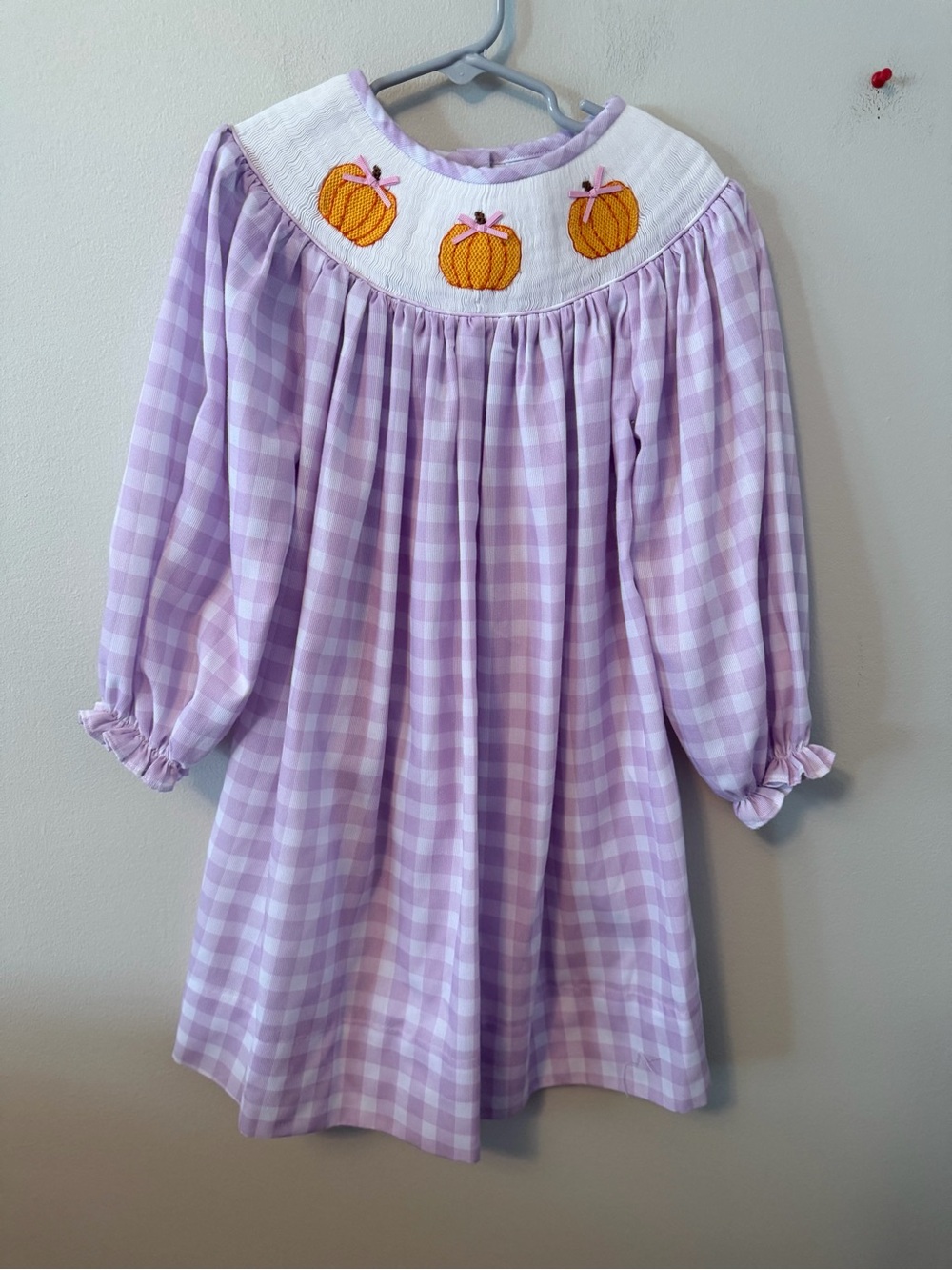 Lillie & Lilah Lilac Gingham Pumpkin Smocked Dress